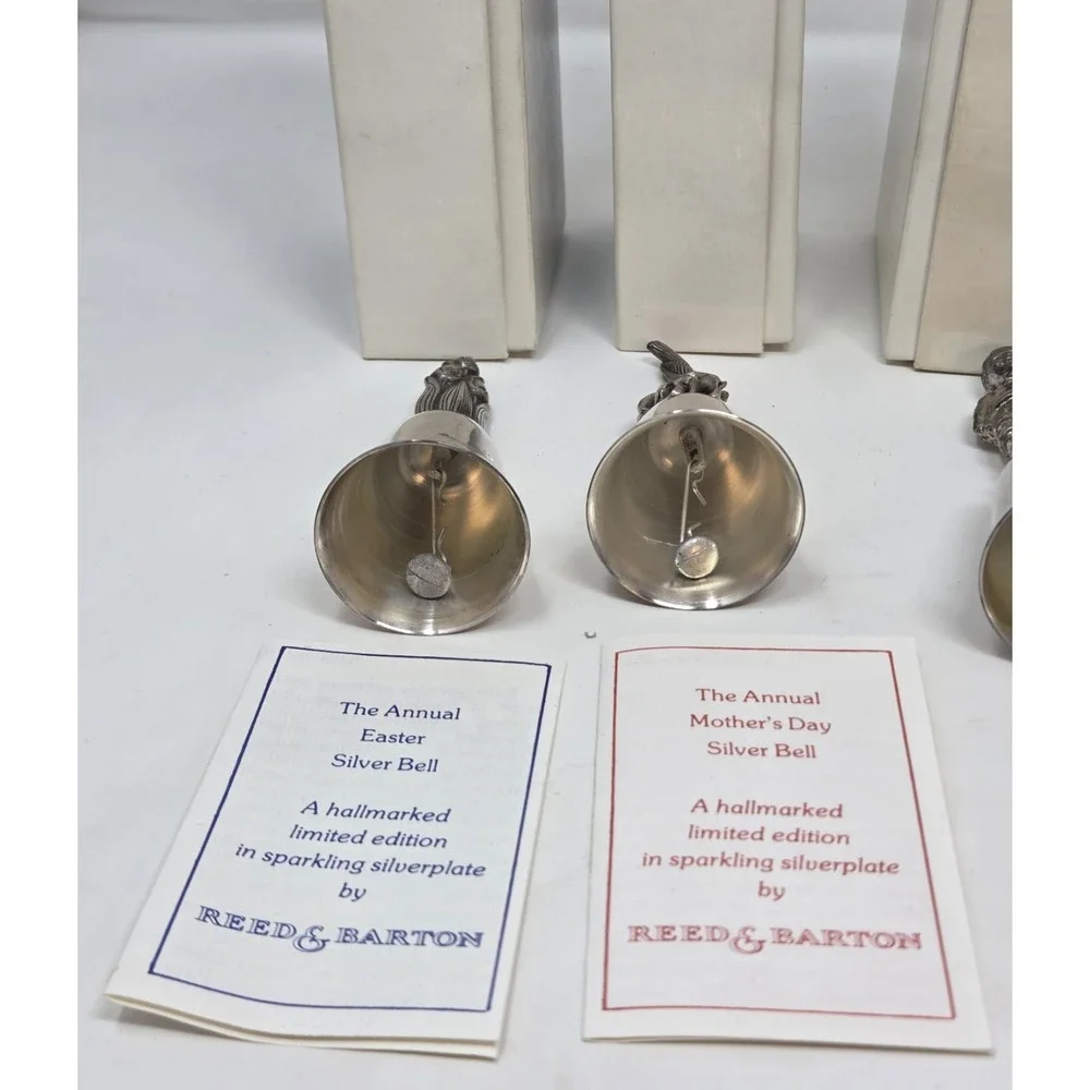 Reed‎ & Barton Silverplate Figural Bells Lot of 6 Mother's Day Easter w/ Boxes